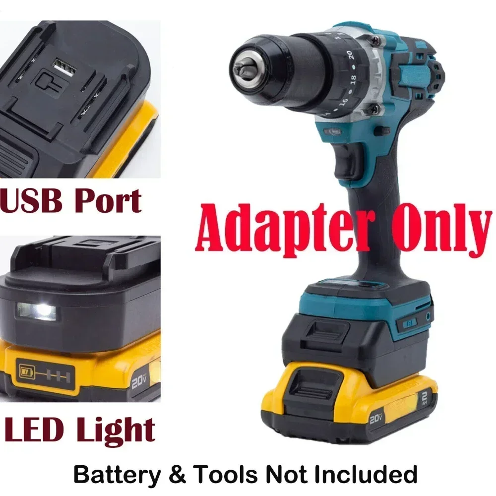 DW20ML Battery Adapter Converter For Dewalt 20V Li-ion Battery To Makita 18V BL Tools Adapter with 3W LED Light & 5V USB battery adapter dual usb charger led work light 14 4v 18v for makita li ion battery bl1830 bl1430 converter spotlight outdoors