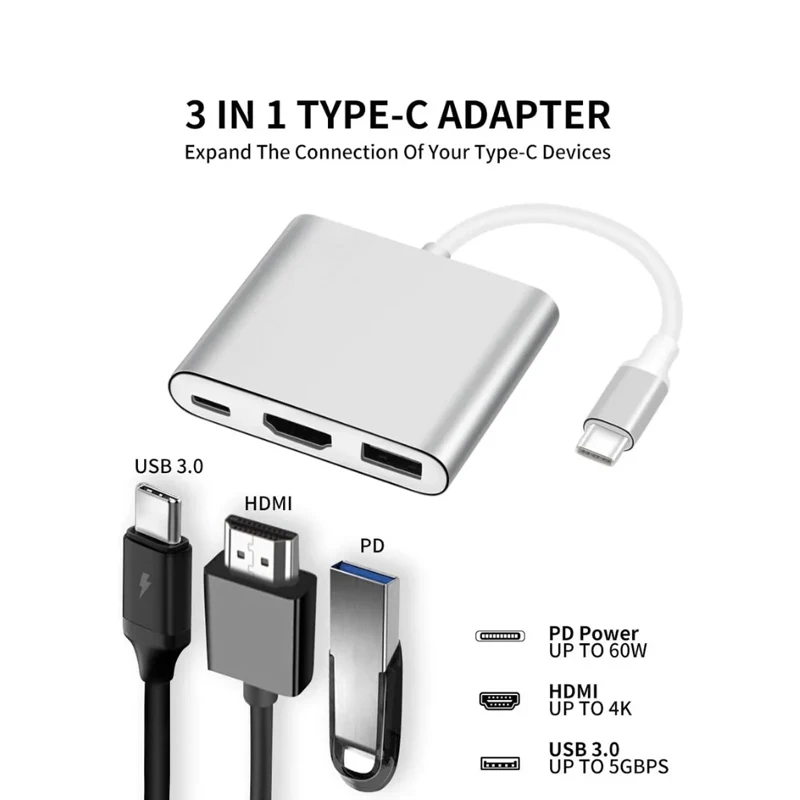 USB C HUB 3in1 نوع C 3.0 إلى محطة إرساء متوافقة مع...