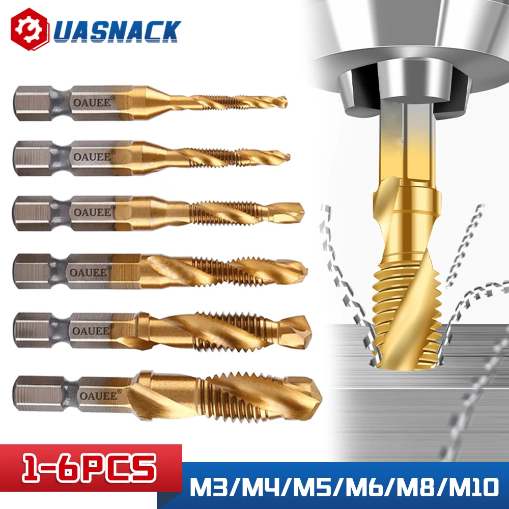 Hex Shank Titanium Plated HSS Screw Thread Metric Tap Drill Bits Screw