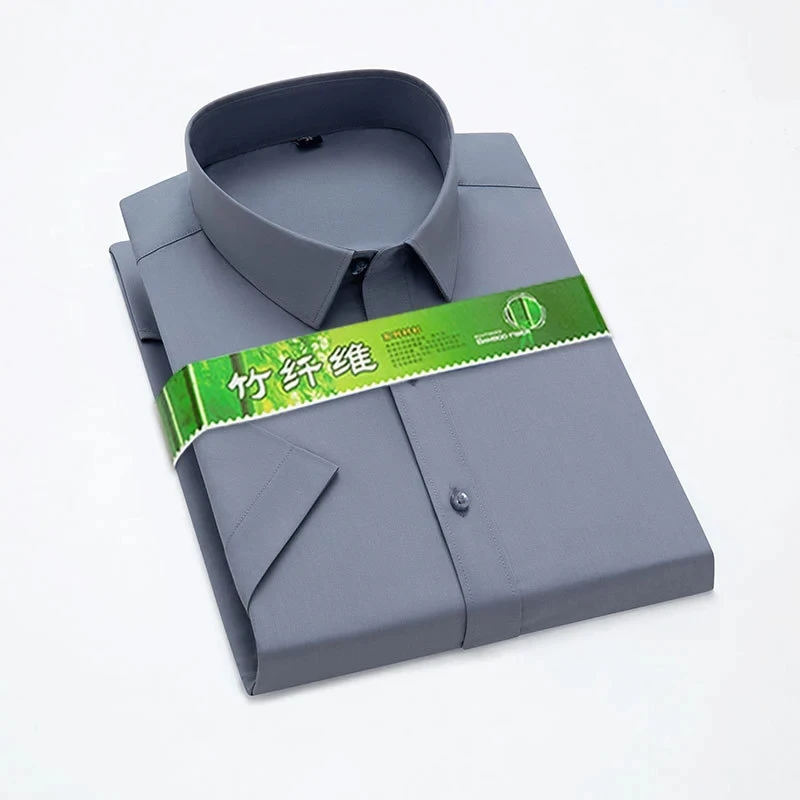 Bamboo Fiber Stretch Men Shirt Fashion Casual Business Short-Sleeved Top Anti-Wrinkle No-Iron Solid Color Formal Shirt S-6XL 3
