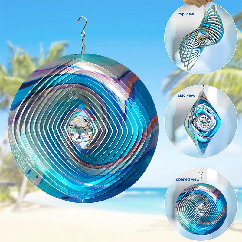 PSATHENATI Mandala Wind Spinner w/Crystal Ball 3D Stainless Steel Hanging Worth Gift Christmas Decoration Indoor Yard Art 12in