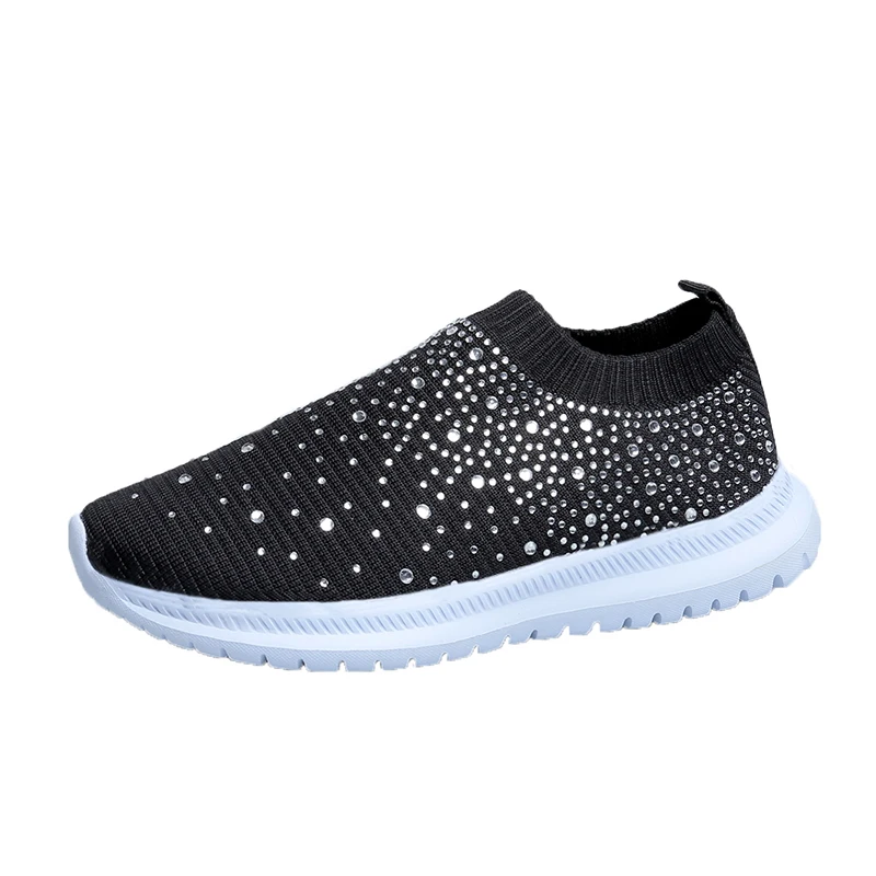 Women Flats Sneakers Crystal Fashion Bling Sneakers Casual Slip on Sock Trainers Winter Women Vulcanize Shoe Zapatillas Mujer