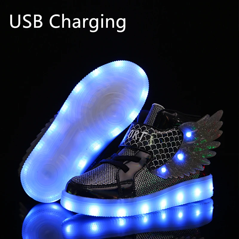 extra wide fit children's shoes 2022 NEW Children Luminous Glowing Sneakers White Pink Led Light  Kids Led Shoes Boys Girls Wing Shoes USB Charging girl princess shoes Children's Shoes