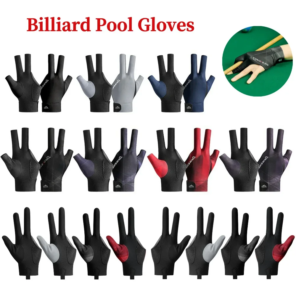 Open Finger Billiard Pool Gloves Adjustable Sticker Polyester Snooker Billiards Gloves Smooth Soft Portable Training Accessories