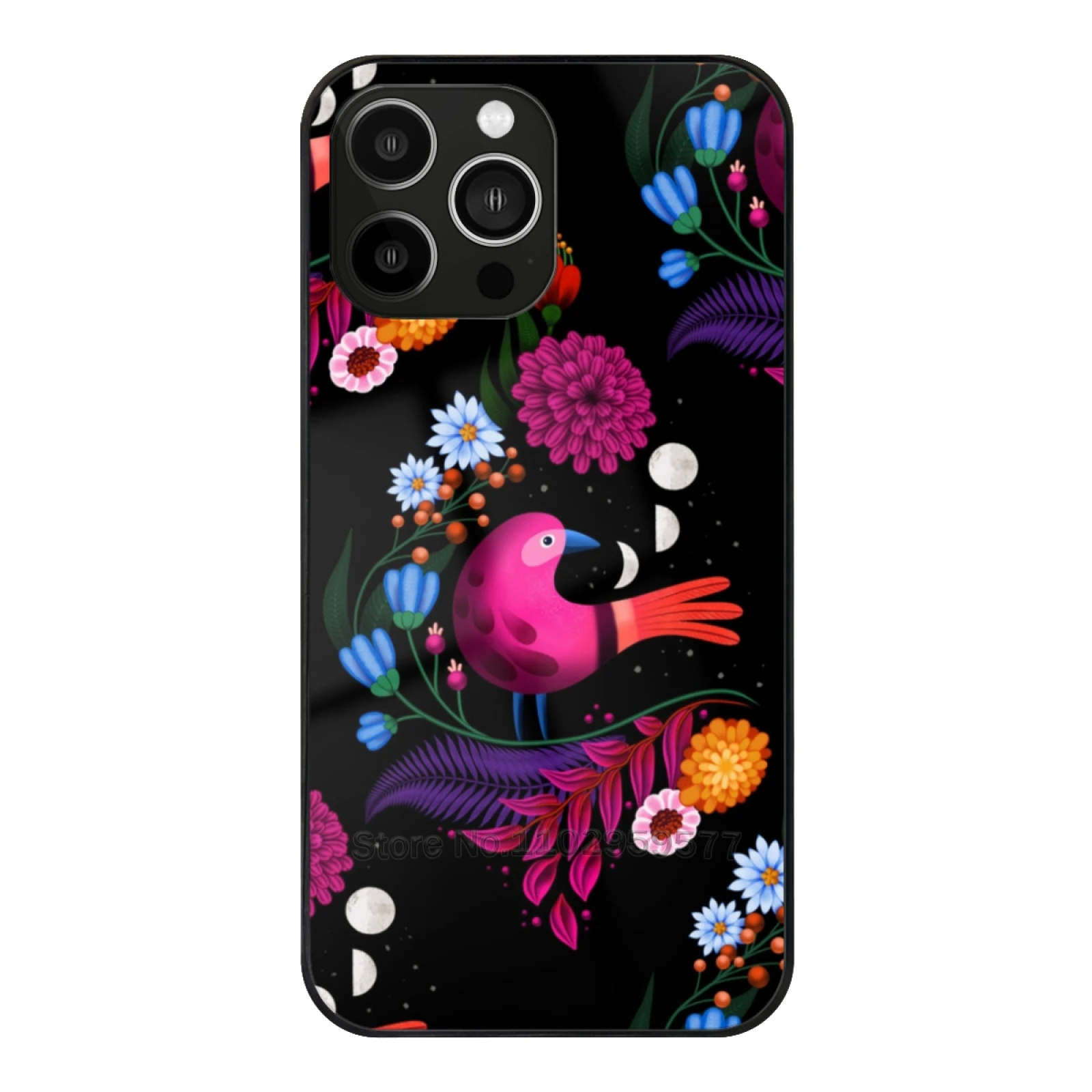 

Lunar Bird Glass Phone Case For Iphone 15 14 11 12 13 Pro Xr X 7 8 Xs Max 6S 5S Plus Cover Birds Bird Flowers Graphically Night