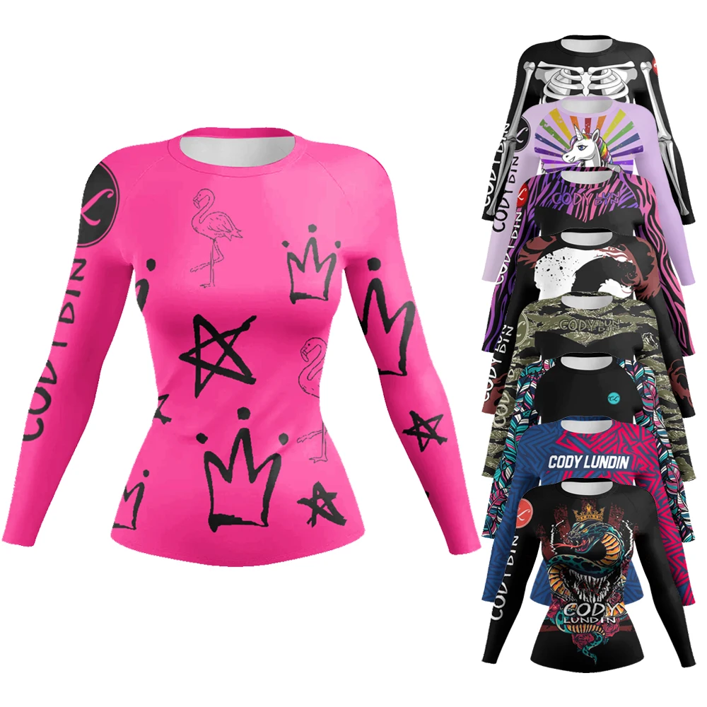 

New 3D Printed Comics MMA T-Shirt Women Compression long Sleeve Fashion Bjj Rashguard Boxing T Shirts Cosplay Costume Sport Tees
