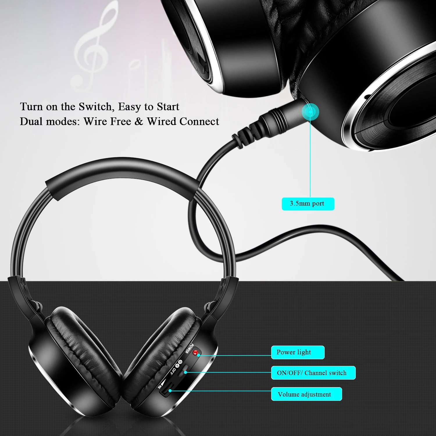 Wireless Headset Infrared Stereo Headset IR Headphone for Roof Dvd or Headrest Dvd Player Two Channels for Car and TV