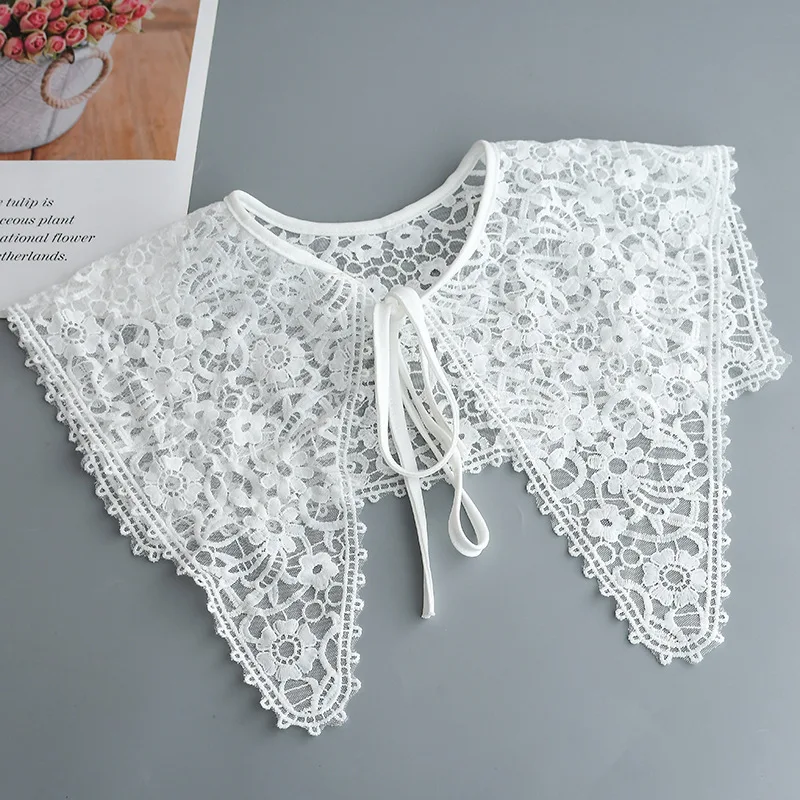 

Women Shirt Solid Color Fake Collar Shouder Wrap Girls Student Adjustable Bowknot Bottoming Shirt False Collar Shawl