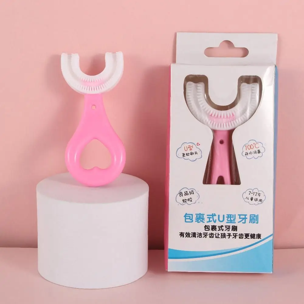Manual Simple Children Silicone Toddler with Handle Oral Care Kids Toothbrushes Teeth Cleaning Brushes U-Shape Toothbrushes