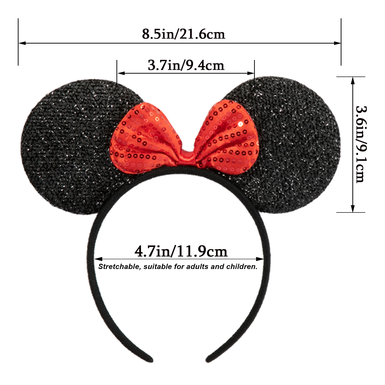 CHuangQi 2pcs Mouse Ears Headband with Bow, Mickey Minnie Ears Headband for Boy / Girl Birthday Party, Great Party Favors