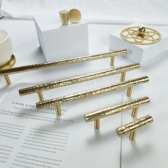 ทองเหลืองด้ามจับตู้ Hammered ตู้เสื้อผ้า Knobs ลิ้นชักดึงอเมริกัน/Nordic อุปกรณ์เหล็กเครื่องตกแต่งบ้านทองเหลืองทอง 1