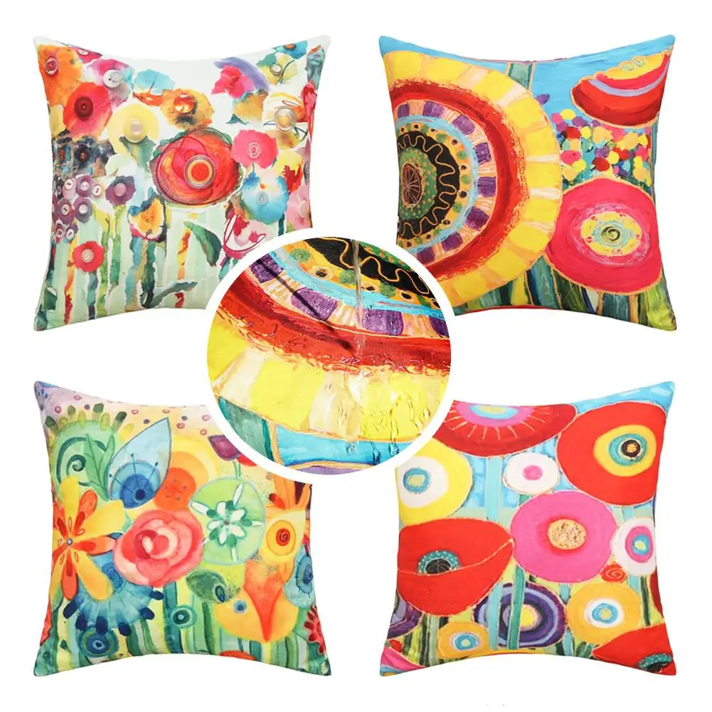 

4pcs Decorative Throw Pillow Covers Pillowcase Flower Print Cushion Cover For Patio Garden Balcony (18x18inch)