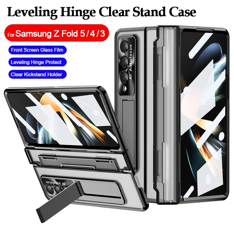 

Transparent Leveling Hinge Case Samsung Fold 5 Casing for Samsung Galaxy Z Fold 4 Fold 3 4 5 Fold5 Case Stand Protection Cover