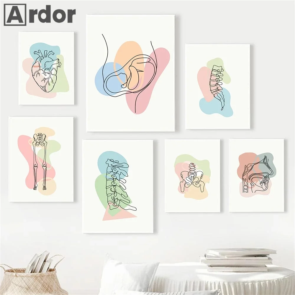 

Human Skeleton Anatomy Poster Spine Bones Watercolor Canvas Painting Medicine Wall Art Print Clinic Medical Office Home Decor