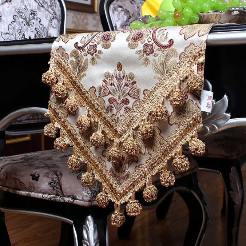 Luxury Table Runner Thick Traditional Jacquard Table Runners Multi-Tassels for Dining Room Damask Dresser Party Banquet Decor