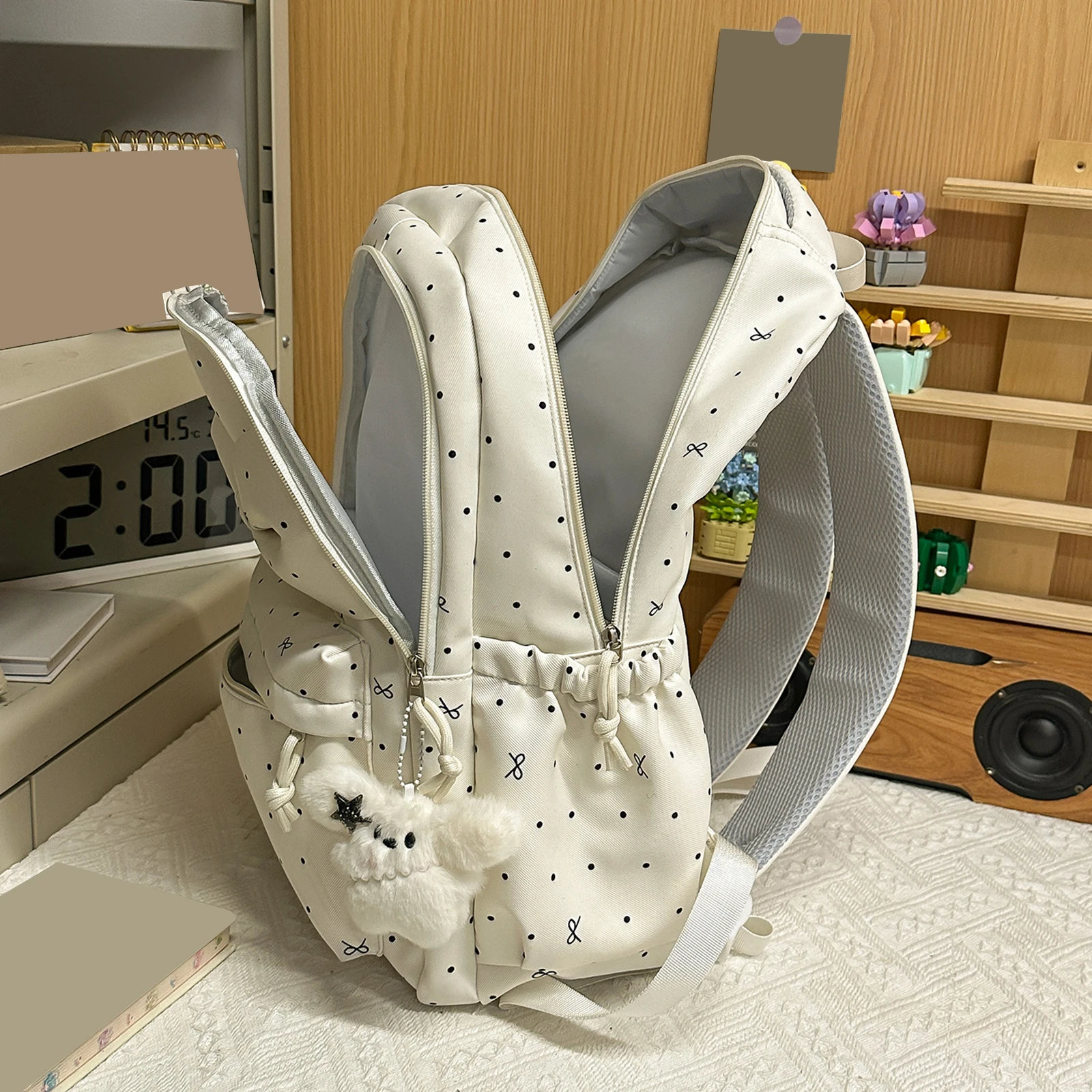 폴카 도트 리본 프린트 경량 여행 가방 십대 소녀 학생들을 위한 컴퓨터 수납공간이 있는 멀티 포켓 캐주얼 노트북 가방