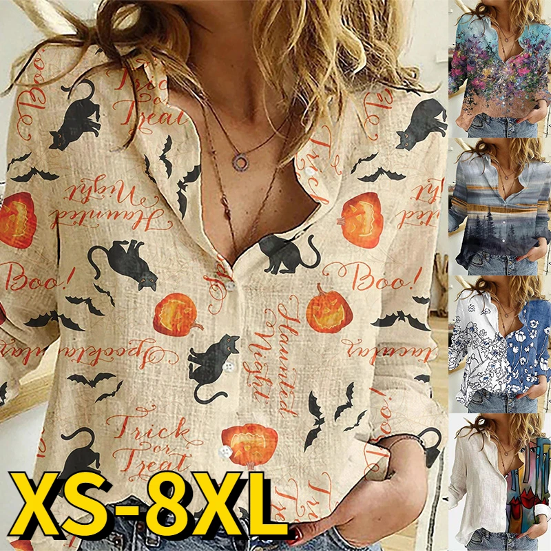 

2022 New Autumn Winter Women Everyday Street V-neck Button Blouse Retro Elegant Tops Floral Print Long Sleeve Sexy Loose Shirt