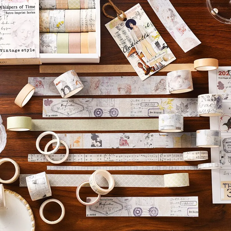 20Pcs Retro Washi Tape Set Kawaii Masking Tape Stationery Journal Supplies Grid Washitape Scrapbooking Decorative Adhesive