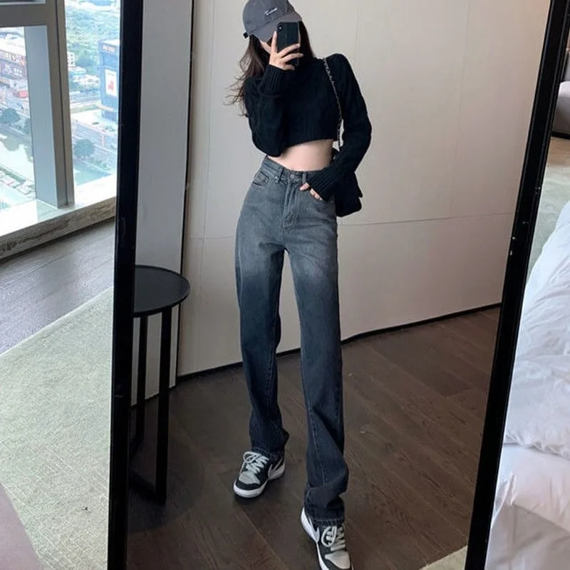 Pants for Women Black Women's Jeans Straight Leg Trousers Aesthetic Denim with Pockets Luxury Designer Original Free Shipping Z