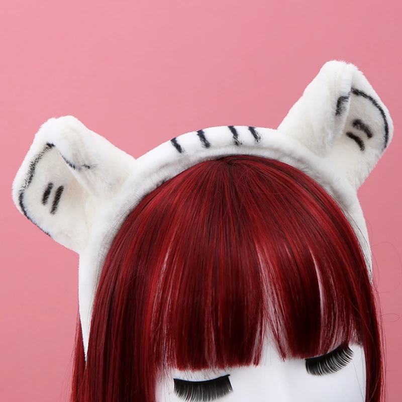 Cartoon Animal Headbands Soft Faux Plush Tiger Ears Hairband Cute Hair Accessories Cosplay Party Creatures Theme Costume