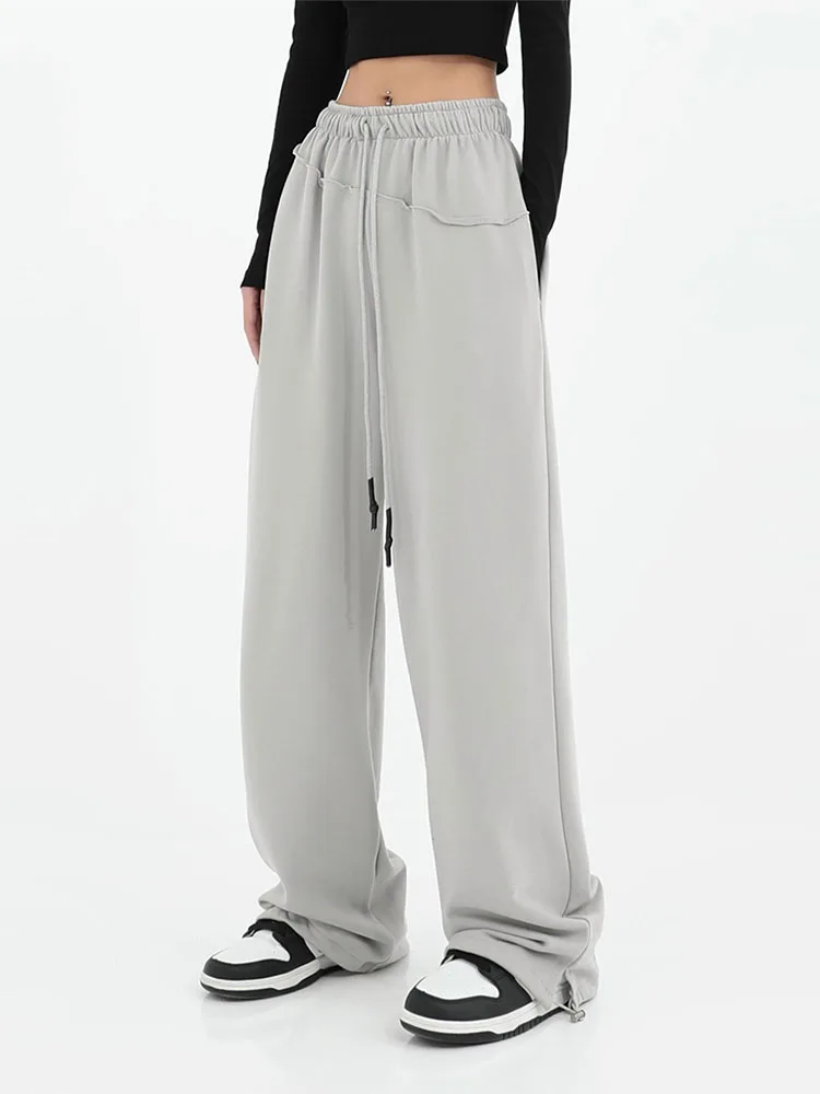 

Streetwear Wide-legged Trousers Woman 2022 Sweatpants Elastic Waist Gray Straight Woman Pants Loose Chic Korean Pants Female