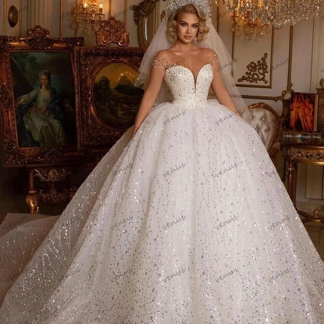 

Gorgeous Wedding Dresses A-Line Tulle Tiered Bridal Gowns Sequin Appliques Sweetheart Ball Gowns Backless Vestidos De Novia 2024