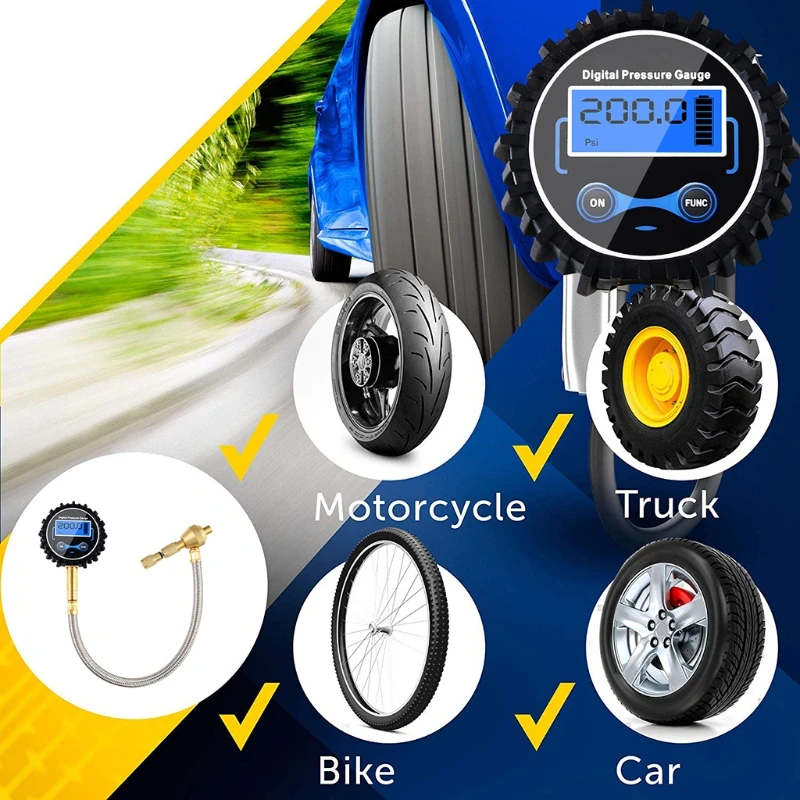

Tire Pressure Gauge 200psi Glow in The Dark 4 for Valve Caps 4 for Valve Cores & Release Button Included Air Ga Drop Shipping