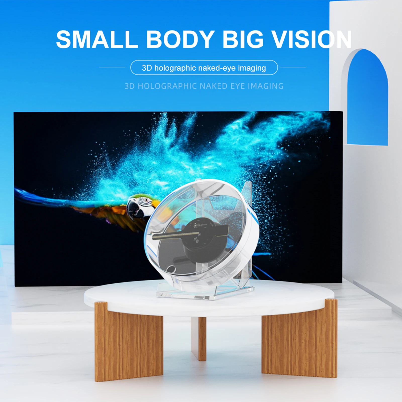 3D Holographic Projector Support Music Player Function Remote Advertise  Display Desktop 3D Fan Advertising Logo Light