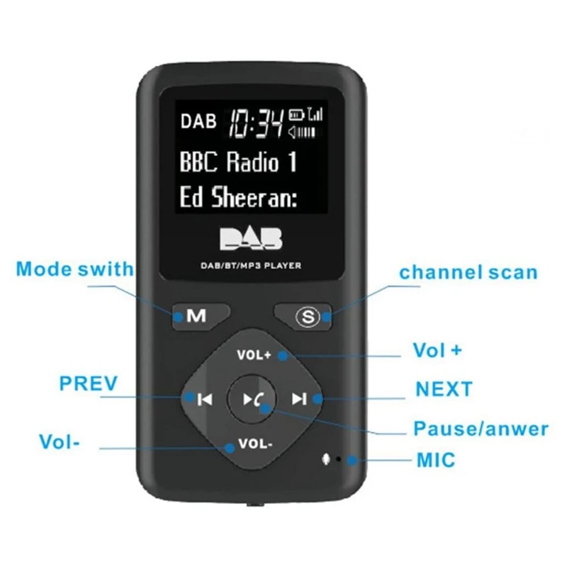 Sound Box Device DAB/DAB Digital Radio Bluetooth 4.0 Personal Pocket FM Mini Portable Radio Earphone MP3 Micro-USB for Home