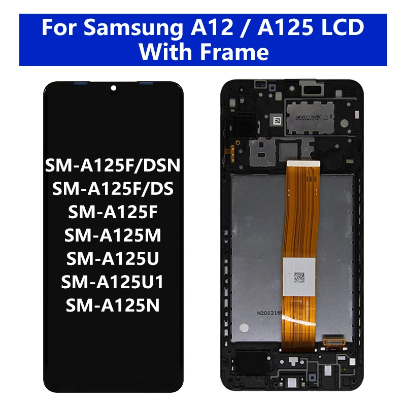 삼성 SM-A125F A125F/DS 디스플레이 용 프레임 터치 스크린 디지타이저 LCD가있는 삼성 A12 A125 LCD 용 6.5 LCD