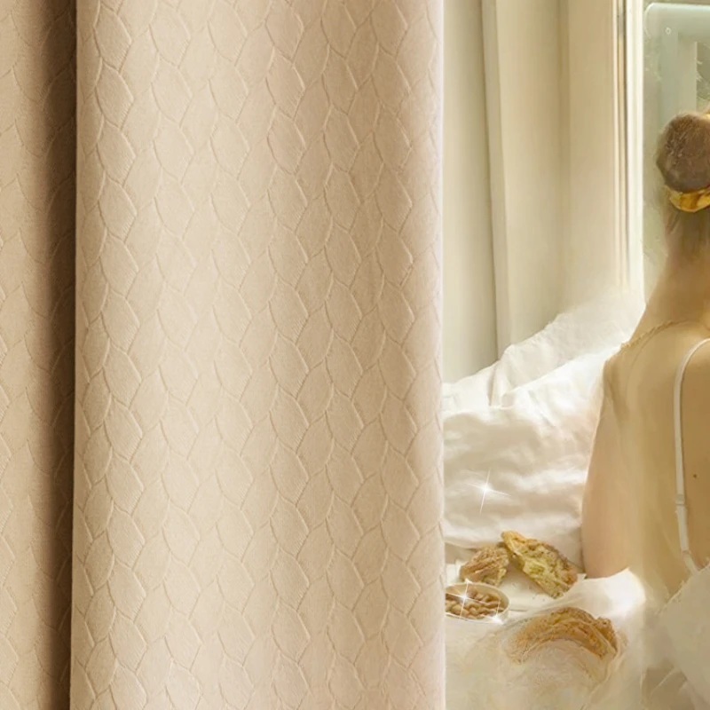 

Milk Tea Color Nordic Light Luxury New Bedroom High-end Curtains Living Room High-end Atmospheric Shading Velvet Fabric