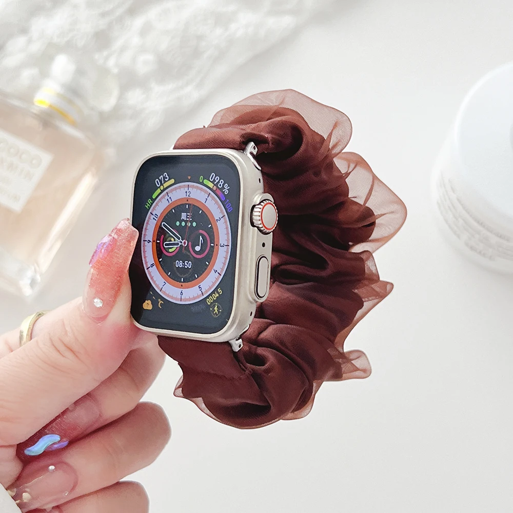 Elegant Purple Scrunchie Strap for Women - Soft Elastic Wristband for Smartwatch