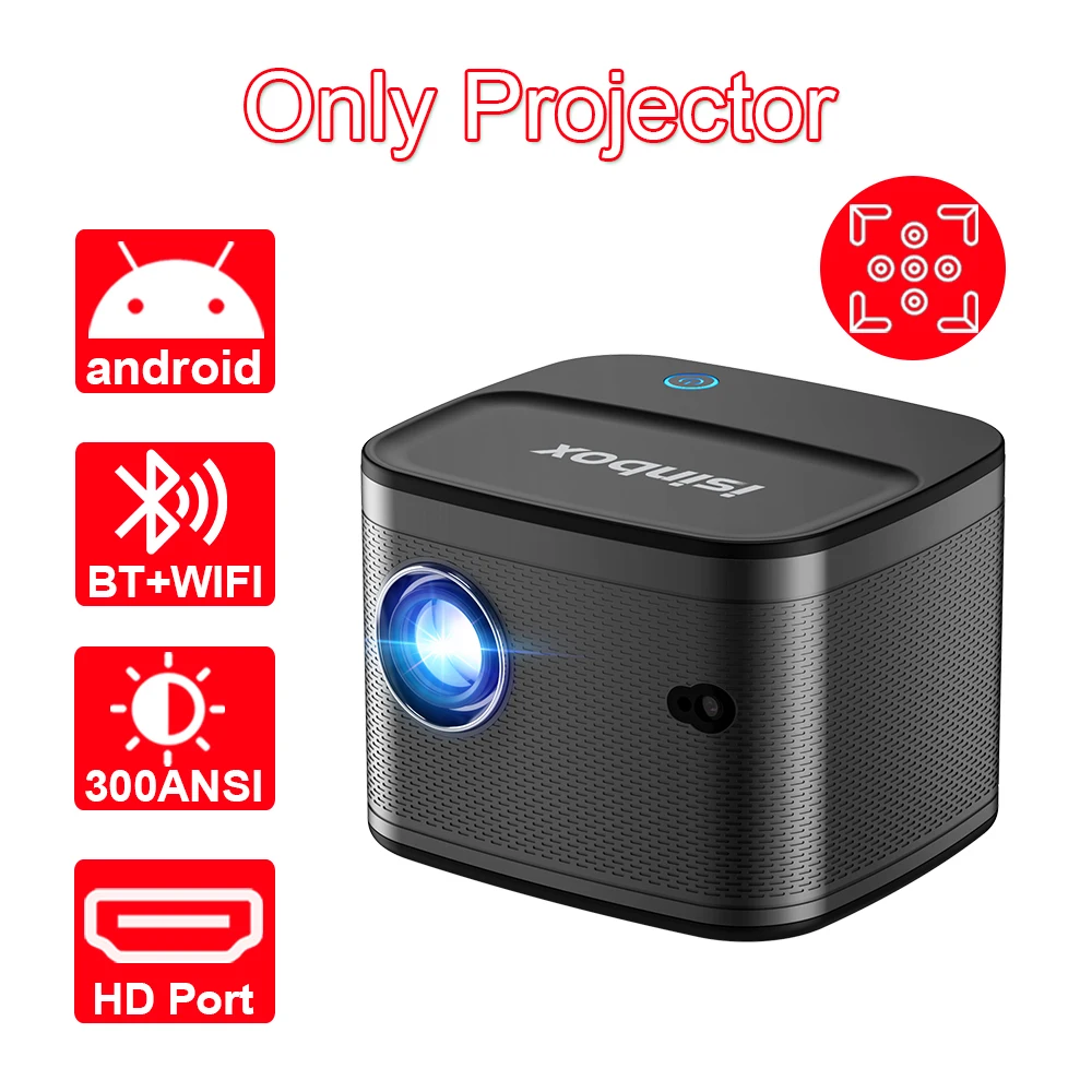 ISINBOX Projector Android 9.0 Auto Focus HD 1080P 4K WIFI
