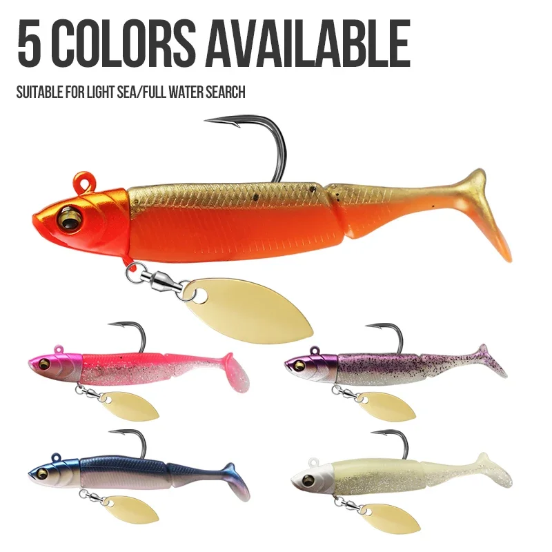 Fishing Lures 20g Jig Head T-tail Silicone Soft Lure Wobbler Metal Spinner Spoon Bait For Pike Trout Bass Fishing fishing bait