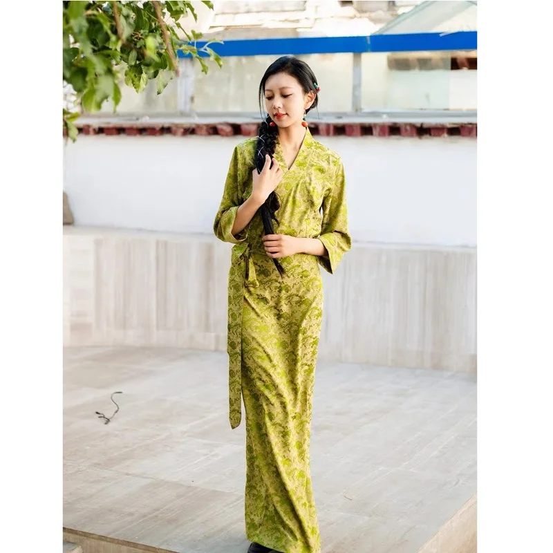 Chinese Tibetan Traditional Dress Retro Oriental Tibet Clothes Xizang Robe Summer Women Gown Tibetan Dress For Women AA6648