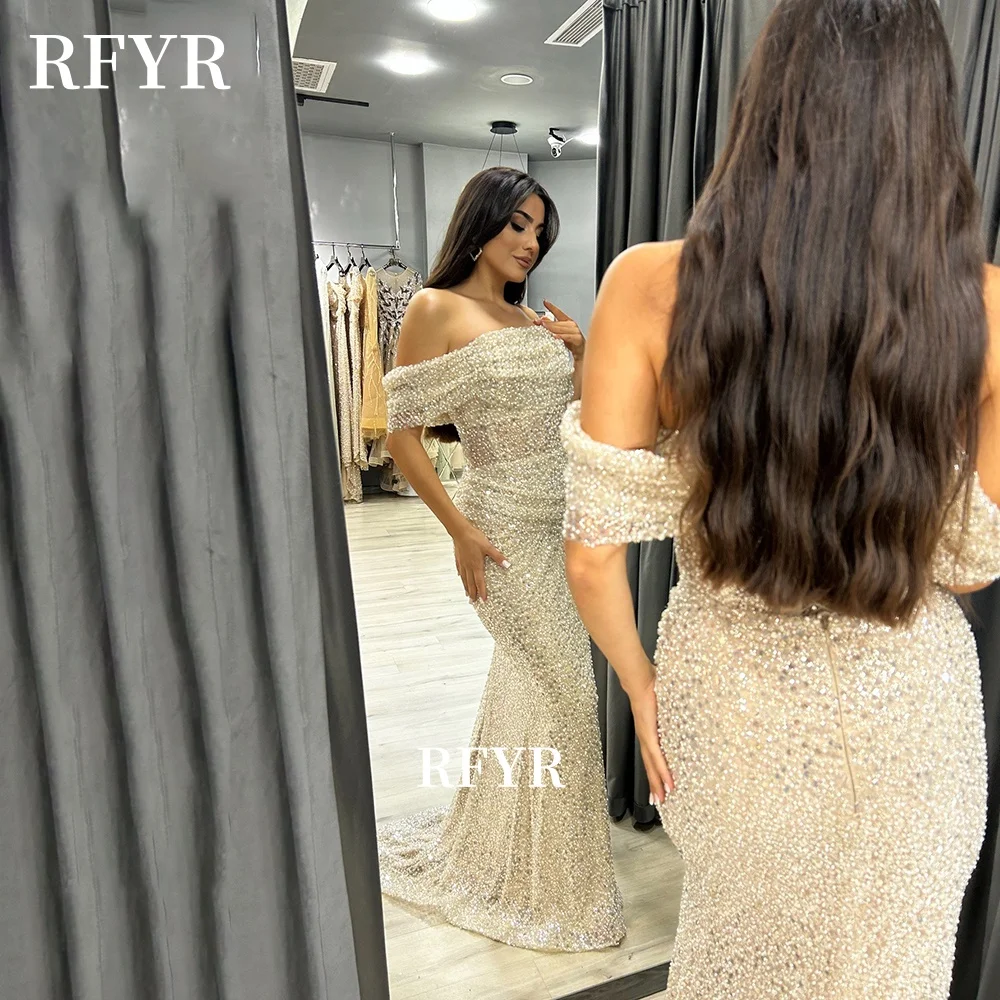 RFYR Beaded Evening Dresses Glitter Prom Dress Mermaid Party Dress for Arabic Women Pearls Celebrity Dress vestidos Customized 4