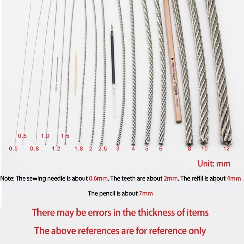 30M/50M/100M 304 Stainless Steel Wire Rope Soft Fishing Lifting Cable Aircraft Cable Diameter0.5/0.6/0.8/1/1.2/1.5/2/3/4/5/6/8mm