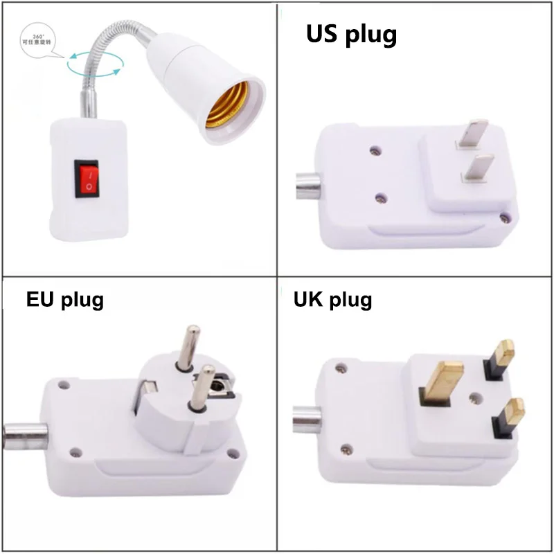 EU/UK Plug Flexible Extend E27 Light Lamp base power socket Bulb Extension Converter Adapter Wall Lamp Holder lamp holder,lamp bulb holder,socket converter,lamp base,lamp socket adapter,lamp socket extender