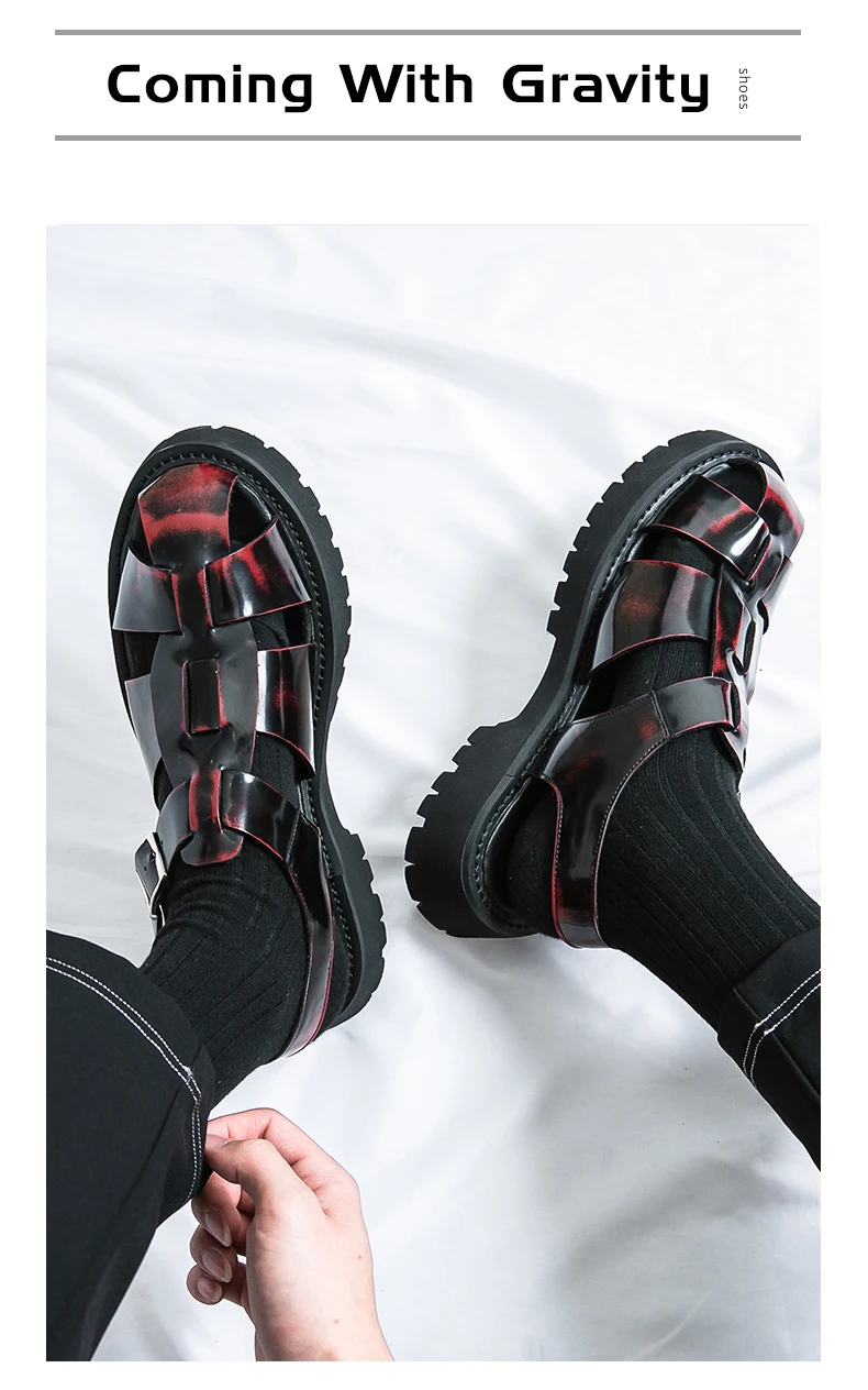4.5Cm Thick Sole Heightening Sandals Men's Glossy Cowhide Buckle Business Casual British Genuine Leather Summer Sandals for Men