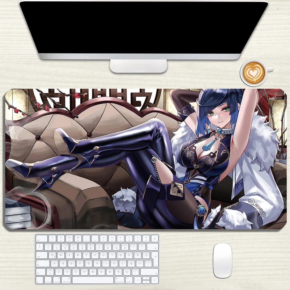 

Game Genshin Impact Yelan Mouse Pad Ye Lan Fashion Gamer Mousepad Rubber Lock Edge Mouse Mat Large Desk Pad Props