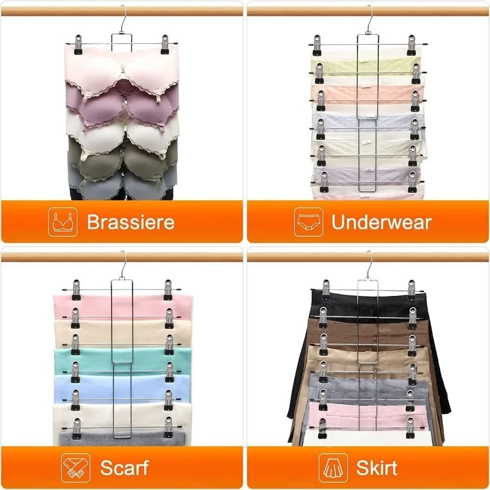 6-Layer Multi-Purpose Clothing Hanger | Non-Slip Metal Clips for Skirts & Trousers | Space-Saving Storage Organizer