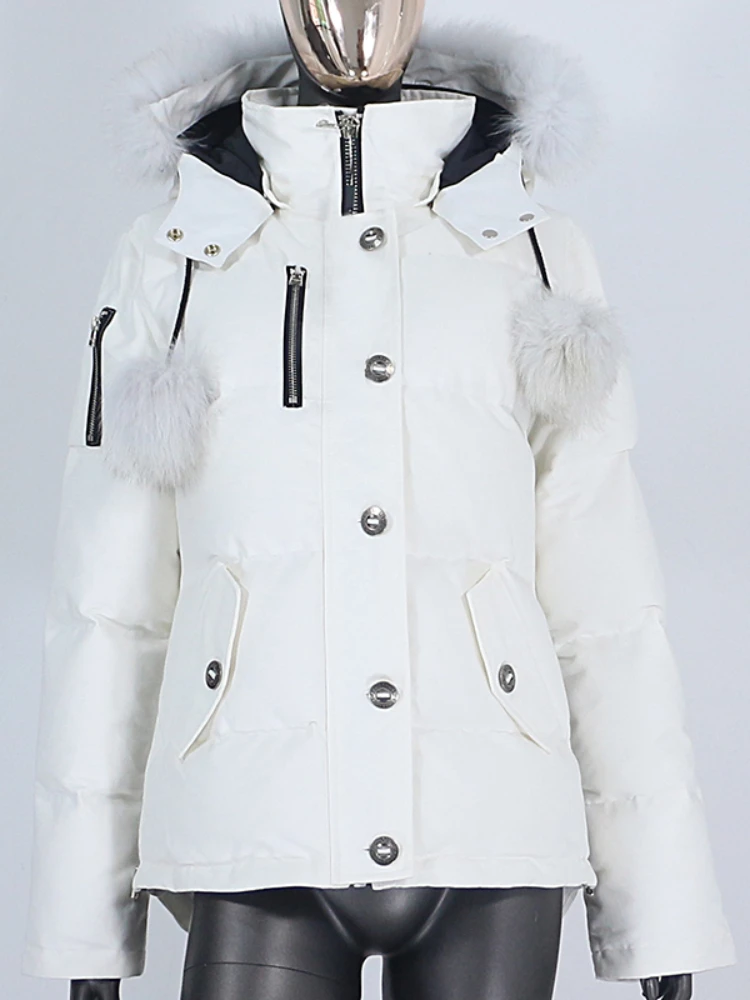 CXFS2022WinterJacketWomenBomberWhiteDuckDownWaterproofCoat