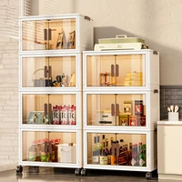 Large Double Door Kitchen Cabinets Folding Storage Box Home Living Room Toy Storage Cabinets Multi-layer Kitchen Storage Box GM 2
