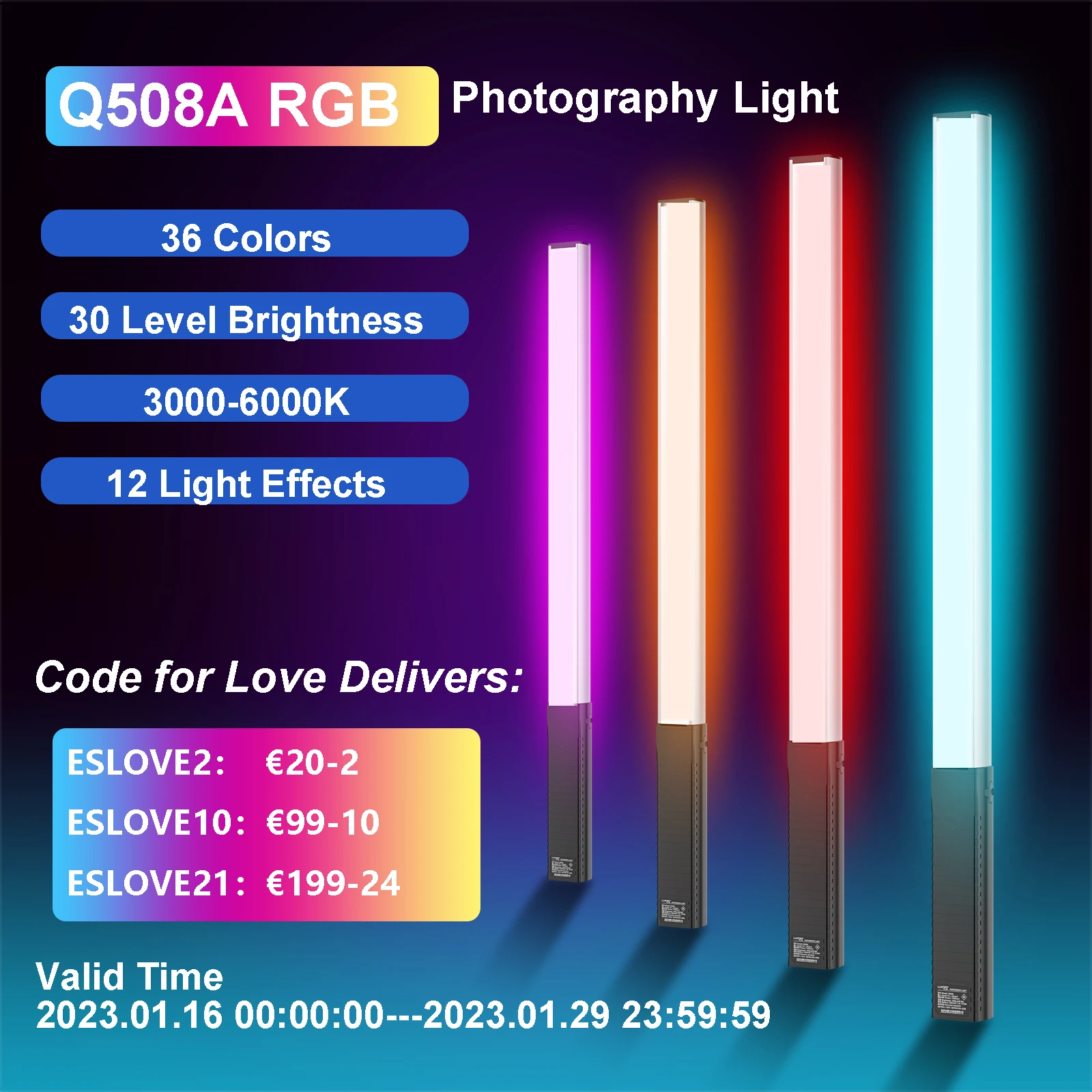 LUXCEO Fotografía de luz video versión Q508A 36 colores Potencia máxima 10W 1000