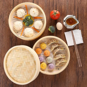 3 Tier Bamboo Steamer Basket with Lid 100% Natural Bamboo Rolls 10 Inch Premium Handmade Basket for Chicken Fish Cooking Dim Sum