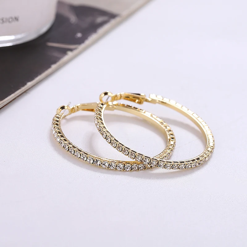 30-80mm glänzende Strass Creolen für Damenmode Roségold Silber Farbe große Kreis Ohrringe weibliche Party Charm Schmuck – Detail 18