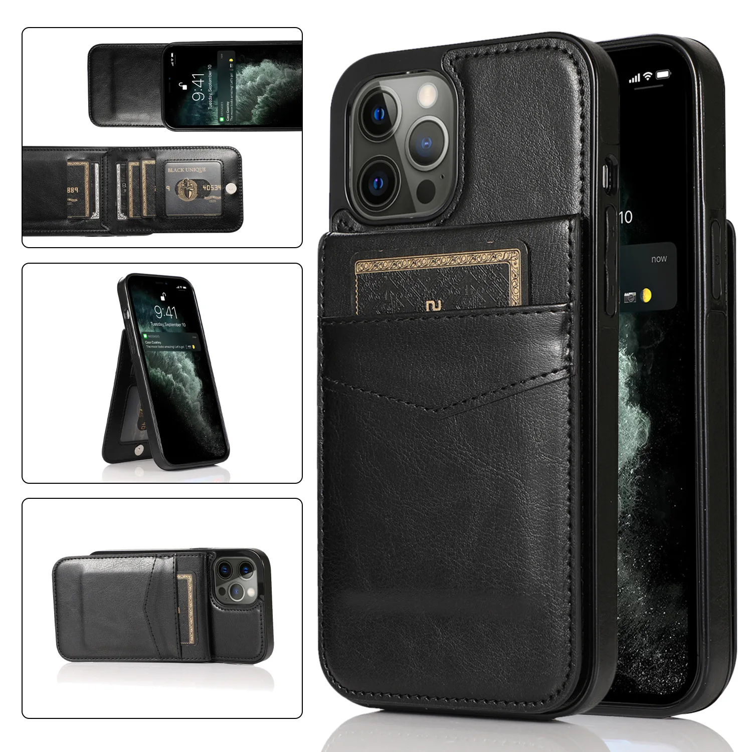 Luxury Leather Card Holder Flip Case - Designer Fashion Phone Cover