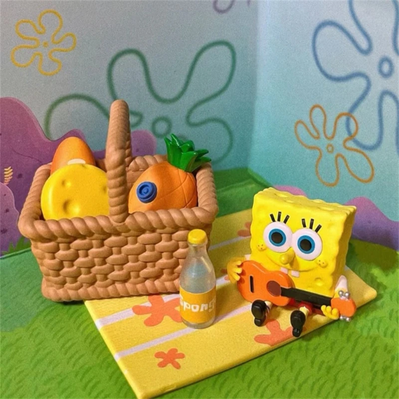Cute Spongebobes Picnic Party Series Patrick Star Captain Kraps Anime Figure Action Figure Toys Dolls Kids Gift Collection Model