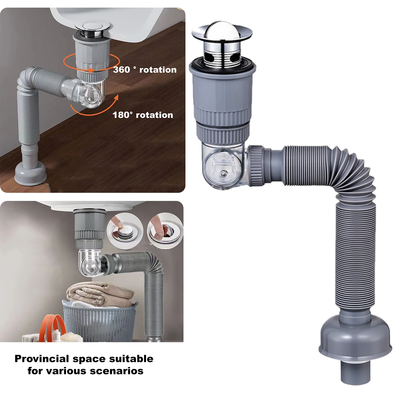 360 Degrees Kitchen Sink Drain Pipe Flexible Stretchable Deodorant Strainer Bathroom Washbasin Anti Blockage Accessories kitchen accessories drain pipe set sink drain filter bathroom sink drain