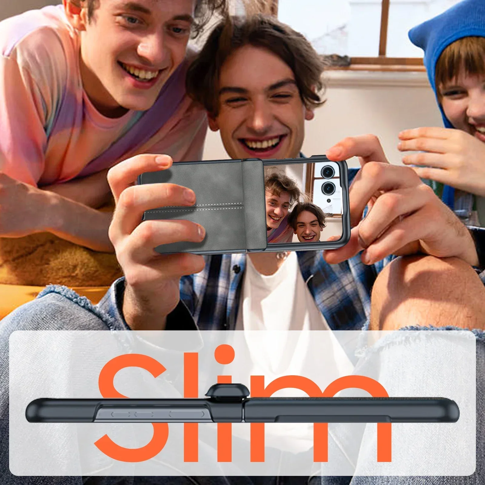 Stylish Gray Shockproof Phone Case with Screen Protector - Thin PU Leather Matte Finish